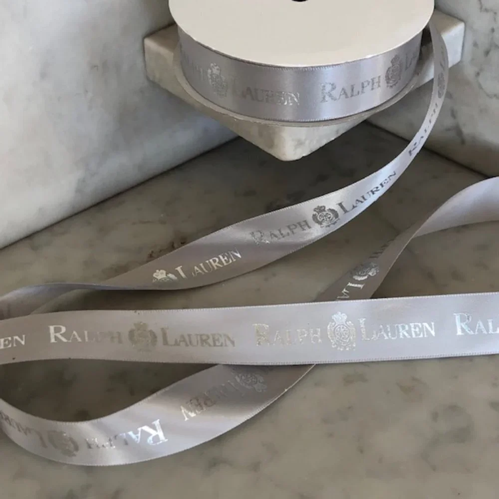 RALPH LAUREN Monogram Silver Gray Satin Ribbon Roll RARE @ 15 ft Spool N…